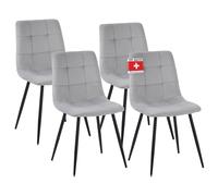 Albatros Bora Lot de 4 chaises de salle à manger rembourrées avec housse en velours, gris, design vintage élégant, charge maximale : 110 kg, pour cuisine, salle à manger ou table à manger