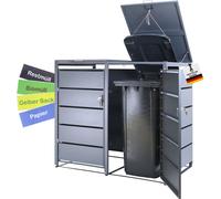Albatros Box pour poubelles 2 tonnes | jusqu'à 240 litres | gris anthracite RAL 7016 | acier galvanisé | amortisseur Premium| set d'autocollants | résistant aux intempéries| pieds réglables| poignée d