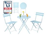Albatros - Ensemble de bistrot 3 pièces bleu - Table et 2 chaises pliables en métal robuste - Idéal pour balcon ou jardin