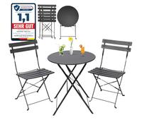 Albatros - Ensemble de bistrot 3 pièces noir - Table et 2 chaises pliables en métal robuste - Idéal pour balcon ou jardin