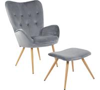 Albatros fauteuil à oreilles avec pouf YORK, housse en velours, confortablement rembourré, fauteuil de télévision, fauteuil rembourré, couleur fauteuil à oreilles:gris