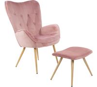 Albatros fauteuil à oreilles avec pouf YORK, housse en velours, confortablement rembourré, fauteuil de télévision, fauteuil rembourré, couleur fauteuil à oreilles:rose