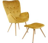 Albatros fauteuil à oreilles avec pouf YORK, revêtement en velours, confortablement rembourré, fauteuil de télévision, fauteuil rembourré, couleur fauteuil à oreilles:or