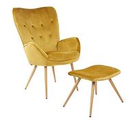 Albatros Fauteuil avec Tabouret York, Or, Housse en Velours, confortablement rembourré, Fauteuil TV, Fauteuil rembourré