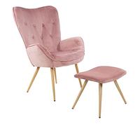 Albatros Fauteuil avec Tabouret York, Rose, Housse en Velours, confortablement rembourré, Fauteuil TV, Fauteuil rembourré