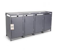 ALBATROS Lot de 4 boîtes à poubelles, version murale, 120 l à 240 l, pour quatre poubelles, métal galvanisé RAL7016 anthracite, dos ouvert, meilleure ventilation, résistant aux intempéries, pieds