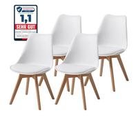 Albatros Lot de 4 chaises de Salle à Manger AARHUS, Blanc - Pieds en Bois de hêtre Massif, Design rétro scandinave, Chaise Coque Confortable - Chaise de Cuisine élégante, Chaise de Salle à Manger