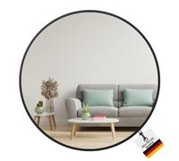 Albatros Miroir design rond noir avec bord en métal 50 cm de diamètre pour salon, salle de bain, couloir, chambre à coucher, grand, mur, miroir