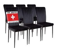 ALBATROS Modena Lot de 6 chaises de salle à manger avec housse en velours Noir - Design vintage élégant - Chaise rembourrée certifiée SGS - Chaise de cuisine, chaise de salle à manger ou table à manger
