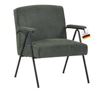 Albatros Stanford Fauteuil design vintage Mid Century moderne de qualité supérieure en tissu côtelé vert avec noyau à ressorts très confortable, fauteuil de relaxation pour salon, chambre à coucher