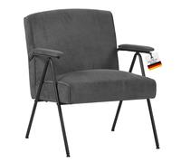 Albatros Stanford Fauteuil vintage design Mid Century moderne en tissu velours côtelé de qualité supérieure gris noyau à ressorts très confortable fauteuil de relaxation pour salon, chambre à coucher