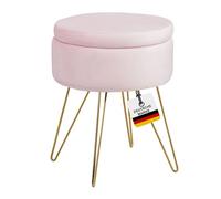 Albatros - Tabouret avec espace de rangement Cannes en velours - Tabouret rond rose - Repose-pieds et tabouret pour coiffeuse - Chaise de maquillage moderne pour chambre à coucher - Tabouret avec