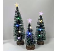 Albero di Natale Piccolo, 3 Pcs Mini Sapin Noel Artificiel（18cm, 22cm, 28cm）, Con Stella e LED Illuminazione, Supporto in Legno DIY CIMA Robusta, per Decorazioni Natalizie, Interno (Lumière colorée)