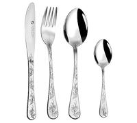 ALBERT DE THIERS - ACOX012024 - Ménagère 24 Pièces Collection Camélia - 6 Couteaux, 6 Fourchettes, 6 Cuillères à Soupe, 6 Cuillères à Café - Inox - Manches Décor Laser Fleuri