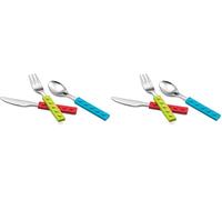 Albert de Thiers - Coffret de 3 Couverts Enfants Ludo - 1 Couteau Rouge + 1 Fourchette Verte + 1 Cuillère Bleue - Manches Emboîtables Ludiques, Lames en Acier Inoxydable - Boîte Couleur (Lot de 2)