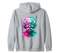 Albert E Portant des équipements de plongée et des écouteurs EDM Rave Art Sweat à Capuche