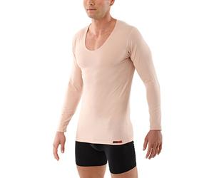 ALBERT KREUZ Deep-V Maillot de corps invisible pour homme en coton bio stretch à manches longues Beige, beige, L