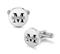 Albertband Boutons de Manchette Personnalisés avec Lettre de l'Alphabet A-Z Gravée 2 Pcs Nom Boutons de Manchette pour Hommes Business Party Noël Marié Meilleur Homme Anniversaire (#style 1)
