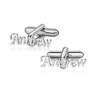 Albertband Boutons de Manchette Personnalisés avec Lettre de l'Alphabet A-Z Gravée 2 Pcs Nom Boutons de Manchette pour Hommes Business Party Noël Marié Meilleur Homme Anniversaire (#12)