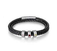 ALBERTBAND Bracelet Homme Personnalisé Bracelet Prenom Cuir Bracelet Homme Argent Cadeaux pour les pères, les maris, les fils, les grands-pères Bijoux de Noël pour la fête des pères (A-3 name)