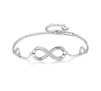 ALBERTBAND Bracelet Infini Argent Personnalisé avec 2 Noms Bracelets pour Femmes Filles Meilleur Ami Noël Saint Valentin Gravé Chaîne 2 Coeurs Réglable (8 Bracelet)