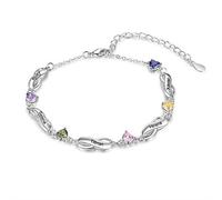 ALBERTBAND Bracelet Infinity Argent Personnalisé avec Noms et Charmes Pierre de Naissance Simulés Bracelets Réglables pour Femmes Filles (5 noms)