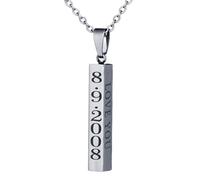 ALBERTBAND Collier Barre Personnalisé Homme Pendentif Vertical en Acier Inoxydable Gravure Nom Date Collier Couple Cadeau pour la Fête Des Pères Noël Anniversaire (argent)