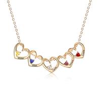 ALBERTBAND Collier Femme Personnalisé avec Pendentif 5 Coeurs Gravure Pierres de Naissance et Noms Collier pour Mère Fille Fête des Mères Saint Valentin Bijoux (Gold)