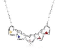 ALBERTBAND Collier Femme Personnalisé avec Pendentif 5 Coeurs Gravure Pierres de Naissance et Noms Collier pour Mère Fille Fête des Mères Saint Valentin Bijoux (Silver)