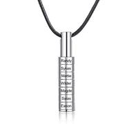 ALBERTBAND Collier pour homme personnalisé pendentifs en cuir gravé avec 1-9 perles en argent/noir colliers famille papa père mari meilleur ami cadeau pour la fête des pères (Argent-7names)