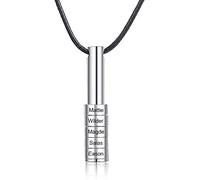 ALBERTBAND Collier pour homme personnalisé pendentifs en cuir gravé avec 1-9 perles en argent/noir colliers famille papa père mari meilleur ami cadeau pour la fête des pères (Argent-5names)