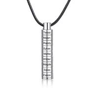 ALBERTBAND Collier pour homme personnalisé pendentifs en cuir gravé avec 1-9 perles en argent/noir colliers famille papa père mari meilleur ami cadeau pour la fête des pères (Argent-9names)