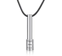 ALBERTBAND Collier pour homme personnalisé pendentifs en cuir gravé avec 1-9 perles en argent/noir colliers famille papa père mari meilleur ami cadeau pour la fête des pères (Argent-3names)