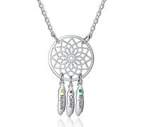 ALBERTBAND Collier prénom personnalisé Pendentif Dream Catcher Chain Choker Gravure 1-7 Noms pour Femmes Dream Catcher Collier avec Pierres de Naissance (3 names)