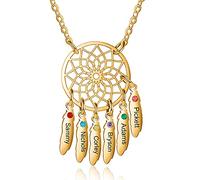 ALBERTBAND Collier prénom personnalisé Pendentif Dream Catcher Chain Choker Gravure 1-7 Noms pour Femmes Dream Catcher Collier avec Pierres de Naissance (gold-6 names)