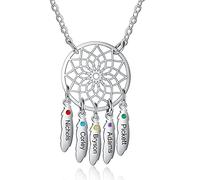 ALBERTBAND Collier prénom personnalisé Pendentif Dream Catcher Chain Choker Gravure 1-7 Noms pour Femmes Dream Catcher Collier avec Pierres de Naissance (5 names)