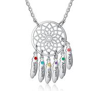 ALBERTBAND Collier prénom personnalisé Pendentif Dream Catcher Chain Choker Gravure 1-7 Noms pour Femmes Dream Catcher Collier avec Pierres de Naissance (6 names)