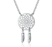ALBERTBAND Collier prénom personnalisé Pendentif Dream Catcher Chain Choker Gravure 1-7 Noms pour Femmes Dream Catcher Collier avec Pierres de Naissance (2 names)
