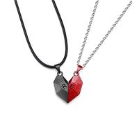 ALBERTBAND Couple Colliers Magnétiques Personnalisé Lettre Initiale Collier 2 Pcs Aimant Relation Colliers Couple Cadeaux pour Petit Ami Petite Amie Femmes avec Amour Coeur Pendentif (noir&rouge)