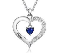 ALBERTBAND Personnalisé 1-8 Pierres de Naissance Collier Argent 925 Collier Dames Pendentif Coeur avec Nom Gravure Mère Fille Chaîne Cadeau pour la Fête des Mères Saint Valentin Noël (1 name)