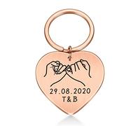 ALBERTBAND Porte-clés Coeur Personnalisé pour Femme Homme Personnalisé Gravé Date et Lettres Porte-clés de Mariage Souvenir Cadeau pour Amant Mariée Marié Anniversaire de Noël Porte-clés (or rose)