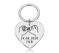 ALBERTBAND Porte-clés Coeur Personnalisé pour Femme Homme Personnalisé Gravé Date et Lettres Porte-clés de Mariage Souvenir Cadeau pour Amant Mariée Marié Anniversaire de Noël Porte-clés (argent)