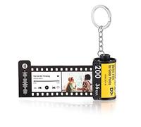ALBERTBAND Porte-Clés Personnalisables Photo x5/8/10/15/20,Porte-clés Album Photo caméra Film Rouleau,Cadeau d'anniversaire de Noël Rétro pour Papa Maman Amant Ami (Musique+code-20pcs)
