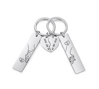 ALBERTBAND Porte-clés Personnalisé pour Couple 2PCS Main dans la Main Lettre et Date Gravées Cœur Or Rose Silber Cadeau pour Petite Amie Petit Ami Saint-Valentin Noël