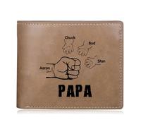 ALBERTBAND Portefeuille Homme Cuir Portefeuille avec Gravé 1-5 Prénom Photo Personnalisé Cadeau Papa Grand-père Cadeau Fête des Pères (Marron-4 Name)