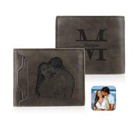 ALBERTBAND Portefeuille pour Homme avec Gravure Portefeuille Photo Personnalisé Nom Initiales Cuir Cadeau pour la Fête des Pères Noël Saint-Valentin (I)