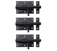 Alberts 137069 Verrou de box | avec poignée ronde et gâche attachée | plastifié, en noir | platine 95 x 67 mm | boulon Ø 15,5 mm | longueur totale 135 mm | Set de 3 pièces