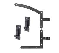 Alberts 206581 Assortiment de ferrures | pour portail à arc en plein cintre à un vantail | pour portail s'ouvrant à gauche ou à droite | plastifiées noires