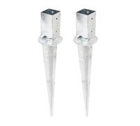 Alberts 208004 Ancre à enfoncer | pour poteau en bois carrés| galvanisée à chaud | 71 x 71 mm | longueur totale 750 mm | Set de 2 pièces