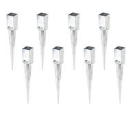 Alberts 208134 Lot de 8 douilles de sol à enfoncer | Pour poteaux en bois carré avec pot réglable | Galvanisé à chaud | 91 x 91 mm | Longueur totale 900 mm